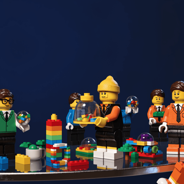 LEGO minifigures trading bricks on the BrickSwap marketplace